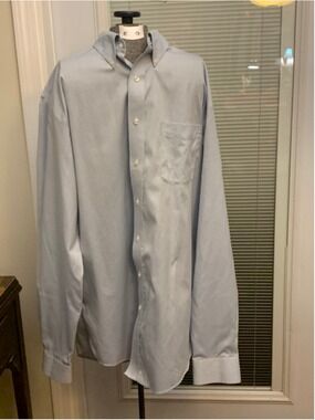 Men's Lands' End Light Blue Wrinkle Free Dress Shirt Neck 15.5 Tall